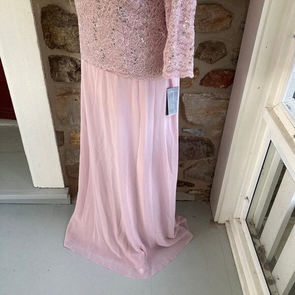 NWT Alex Evenings Long Gown Sequin Lace Bodice & Chiffon Skirt Pink $209 - Picture 6 of 12